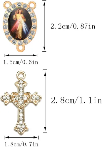 Miniatura 2 de Juego de 20 piezas de conectores de medalla de santos católicos con diamantes de imitación y dijes de cruz de cristal para suministros religiosos