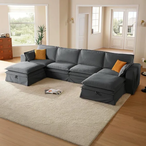 Miniatura 20 de Sofá modular lavable de gran tamaño de 89 pulgadas, sofá nube con funda totalmente extraíble, sofás seccionales para sala de estar, tela