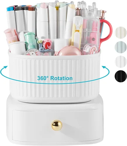 Miniatura 7 de Organizador de escritorio para lápices y bolígrafos, 5 ranuras, rotación de 360 grados, organizadores de escritorio para lápices y bolígrafos