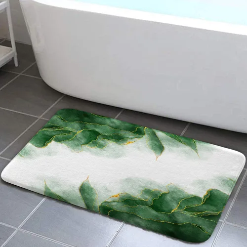 Tapetes de baño de mármol verde y dorado para baño, de franela verde oliva esmeralda oscuro, tapete de baño para ducha, antideslizante, moderno,