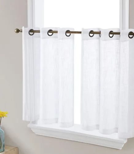 Miniatura 18 de HLC.ME - Cortinas de lino sintético con textura semitransparentes que mantienen la privacidad y filtran la luz, con ojales, cortas y de tela delgada