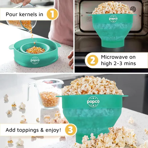 Miniatura 5 de POPCO pochoclera de microondas de silicona con manijas, palomitero de silicona, cuenco plegable sin BPA y apto para lavavajillas - 15