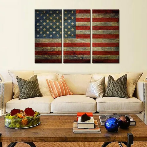 Miniatura 2 de KREATIVE ARTS - 3 paneles retro de la bandera de Estados Unidos, arte de pared con símbolo de la nación honrada, cuadro enmarcado y estirado