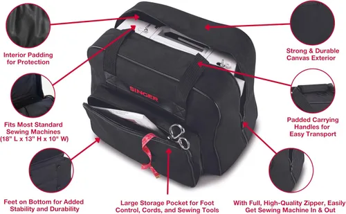 Miniatura 4 de SINGER Estuche para transportar máquina, negro, estuche espacioso que se adapta a la mayoría de las máquinas de coser estándar y serger