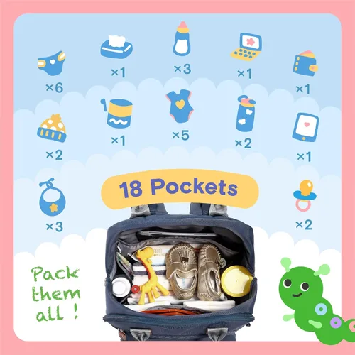 Miniatura 4 de iniuniu Mochila para pañales, kit 4 en 1, bolsas de bebé unisex grandes para niños y niñas, mochila de viaje impermeable con bolsa para pañales Azul