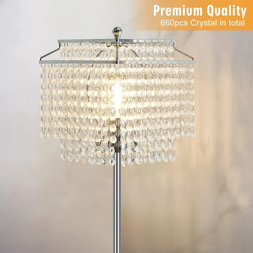 Miniatura 2 de Luvkczc Lámpara de pie de cristal, lámparas de pie modernas de 64 pulgadas de alto con pantalla de doble capa, interruptor de pie de encendido