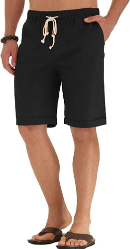 Miniatura 21 de Sailwind Pantalones cortos de lino para hombre, pantalones cortos casuales de playa con cordón