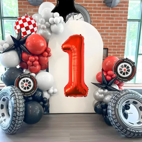 Miniatura 2 de Globos de auto de carreras para decoración de cumpleaños – Globos rojos de Mylar número 1 de 40 pulgadas – Globos rojos de aluminio rojo