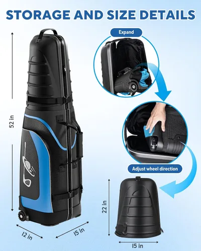 Miniatura 6 de M KARMATER Bolsa de viaje de golf para aerolíneas con ruedas, funda rígida plegable con parte superior de ABS y Oxford resistente 1680D, protección
