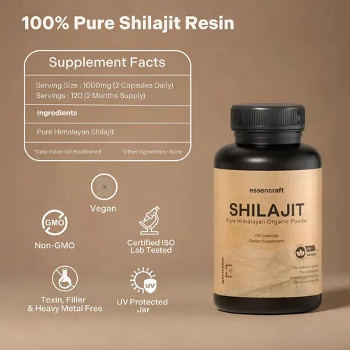 Miniatura 4 de Extracto de Resina de Shilajit del Himalaya Orgánico - Potencia Máxima de 1000mg, Shilajit Puro Testado en Laboratorio para Hombres y Mujeres, Ácido