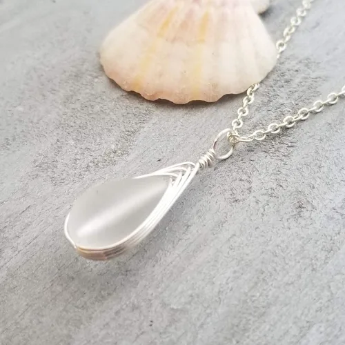 Miniatura 32 de Yinahawaii Collar de cristal de mar hecho a mano, joyería hawaiana para mujer, collar de lágrima trenzada, joyería única de cristal de mar