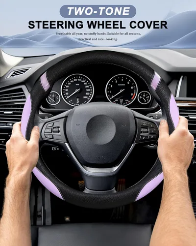 Miniatura 2 de Funda universal de cuero para volante para mujer, funda de volante para automóvil de 15 pulgadas (color lila)
