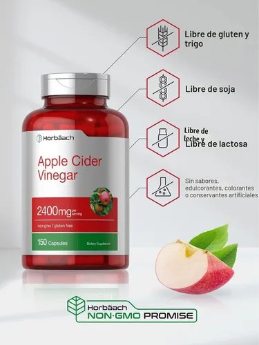 Miniatura 4 de Horbäach Cápsulas de vinagre de sidra de manzana 2400 mg 150 unidades Suplemento sin OMG, sin gluten