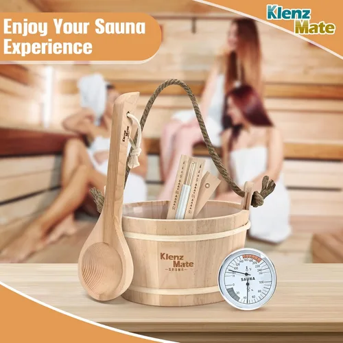 Miniatura 6 de Juego de 6 accesorios para sauna, juego de cubo y cucharón de madera para sauna, termómetro higrómetro, temporizador de reloj de arena para sauna