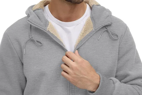 Miniatura 3 de CRYSULLY Chaqueta con forro de sherpa para hombre, con cremallera completa, sudadera con capucha para invierno