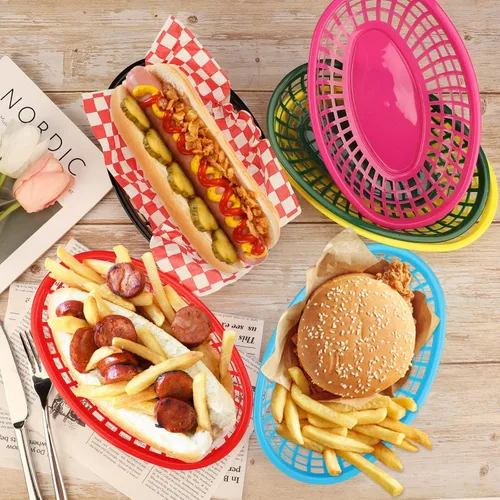 Miniatura 4 de EUSOAR Bandejas de plástico para servir, 6 cestas de alimentos de 9.4 x 5.9 pulgadas para servir, cestas de pan reutilizables para suministros