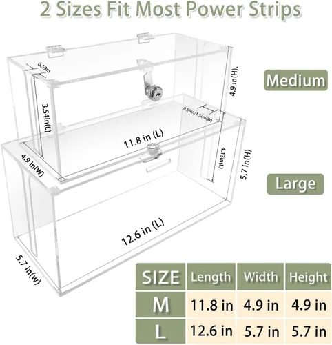 Miniatura 3 de Caja organizadora de cables de 2 piezas con cerradura, acrílico, caja organizadora de cables y cubierta de regleta de alimentación, organizador