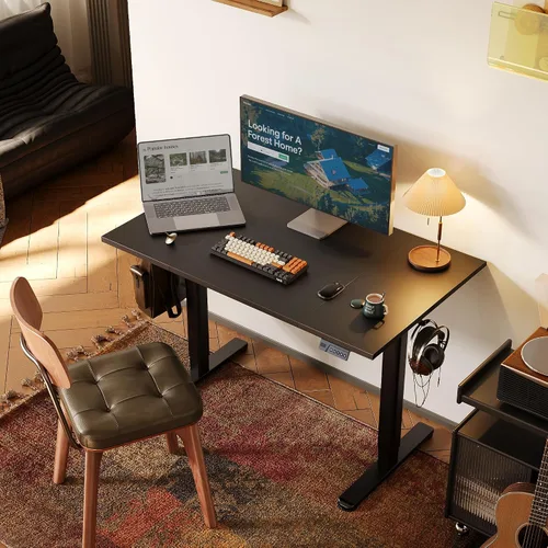 Miniatura 132 de Claiks Escritorio eléctrico de pie, escritorio de pie de altura ajustable, 63 x 24 pulgadas, escritorio de oficina en casa con tablero de empalme