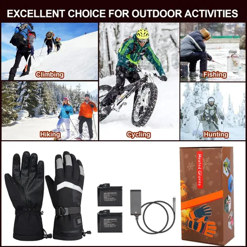 Miniatura 2 de Guantes térmicos para hombre con batería 7.4 V 4000 mAh recargable, guantes eléctricos para esquí, motocicleta, pantalla táctil, impermeable, cálido