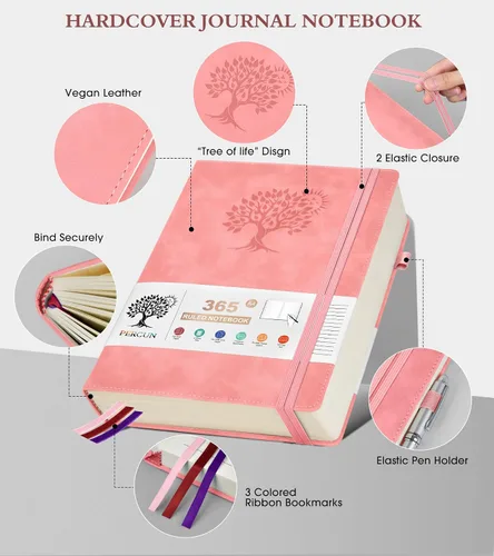Miniatura 3 de PERCUN Cuaderno rayado A4, 365 páginas de gran tamaño de cuero para escribir para mujeres y hombres, cuaderno de tapa dura con páginas gruesas