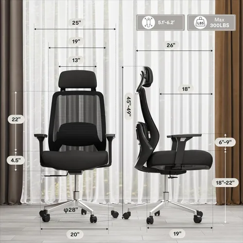 Miniatura 2 de FLEXISPOT Silla de oficina de masaje, silla de escritorio ergonómica con respaldo alto con reposacabezas ajustable, reposabrazos 3D, masajeador