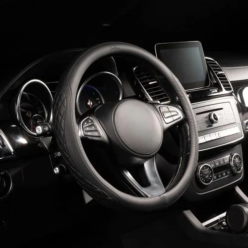 Miniatura 46 de Lord Autofashion - Funda para volante, piel sintética, interior de goma antideslizante, comodidad para todas las estaciones, 14.5-15 pulgadas