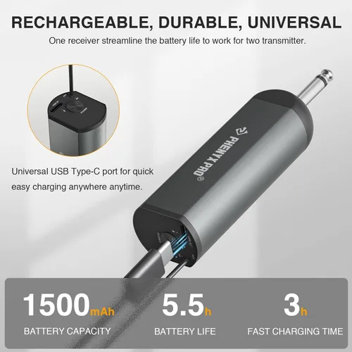 Miniatura 5 de Phenyx Pro Sistema de micrófono inalámbrico digital dual, con 2 micrófonos dinámicos de mano, 15 grupos de frecuencia UHF, mini receptor, micrófono
