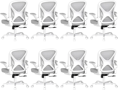 Miniatura 18 de Silla de oficina ergonómica, sillas de oficina en casa de tela de malla con soporte lumbar ajustable, giro de 360° y reposabrazos abatibles