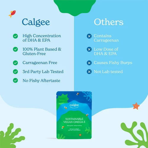 Miniatura 8 de Calgee Suplemento de algas Omega 3, 450 mg de DHA y EPA, sin carragenano y sin sorbitol, cápsulas blandas veganas, probadas por terceros