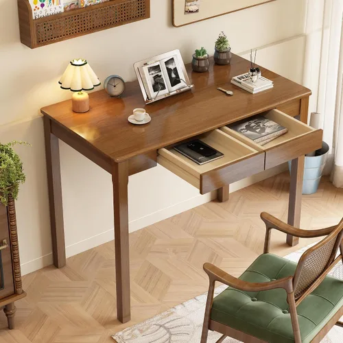 Miniatura 2 de Escritorio de madera maciza con cajones, escritorios estrechos simples de 24 x 16 pulgadas, mesa de estudio de madera de goma, escritorio pequeño