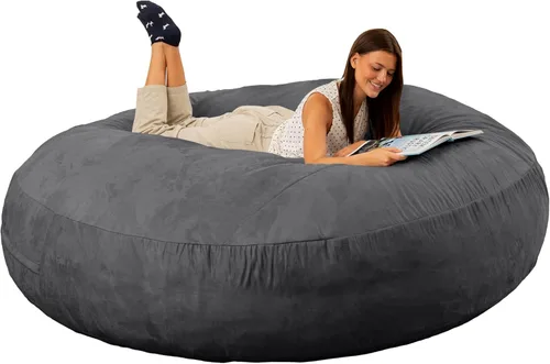 Jaxx Cocoon de 6 pies - Cama de puf convertible 2 en 1 y silla de puf grande para adultos, color negro