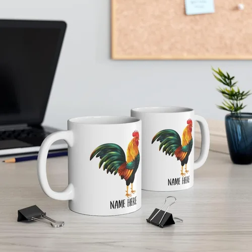 Miniatura 5 de Funny Chicken Rooster - Taza de café con nombre personalizado para Navidad, regalos de Navidad, color blanco, 11 onzas