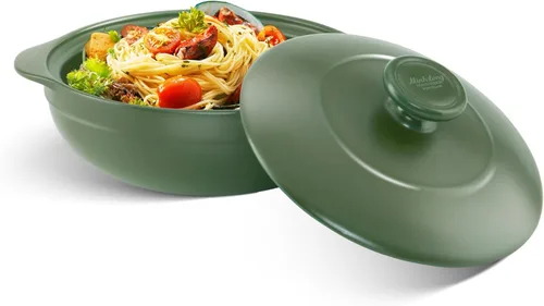 MINH LONG Olla de horno holandés de porcelana de 2 cuartos con tapa, olla de arcilla no tóxica para cocinar en estufa de gas e infrarrojos, sin Luna