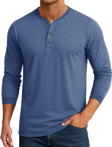 Miniatura 9 de Cotrasen Camisas Henley de Manga Larga para Hombre Camisetas de Algodón con 3 Botones Tops Casuales Básicos de Moda