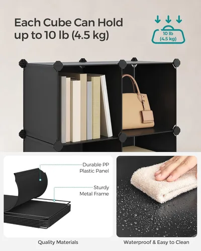 Miniatura 4 de SONGMICS Organizador de almacenamiento de cubos, estantes de almacenamiento de armario de 12 cubos, estantería modular, color negro ULPC34HV1