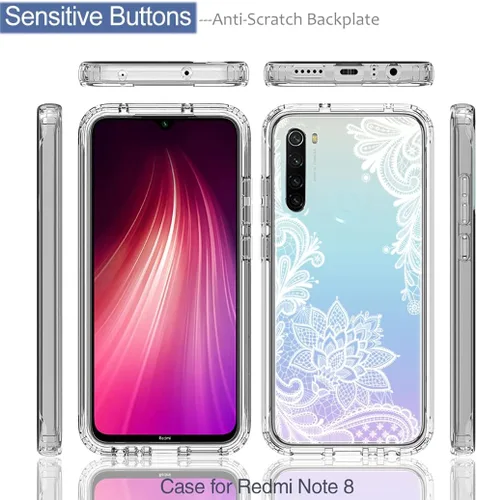 Miniatura 5 de Funda para Redmi Note 8 (2019/2021) M1908C3JH M1908C3JGG con protector de pantalla de vidrio templado, funda protectora de cuerpo completo con Flor