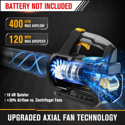 Miniatura 3 de HEINPRO Soplador de hojas inalámbrico compatible con batería Dewalt 20V Max 400CFM, soplador de hojas eléctrico inalámbrico, velocidad variable