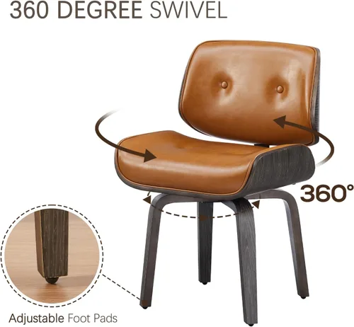 Miniatura 7 de Zouron Silla de comedor giratoria, silla de comedor tapizada de piel sintética con patas de madera, silla auxiliar moderna de mediados de siglo