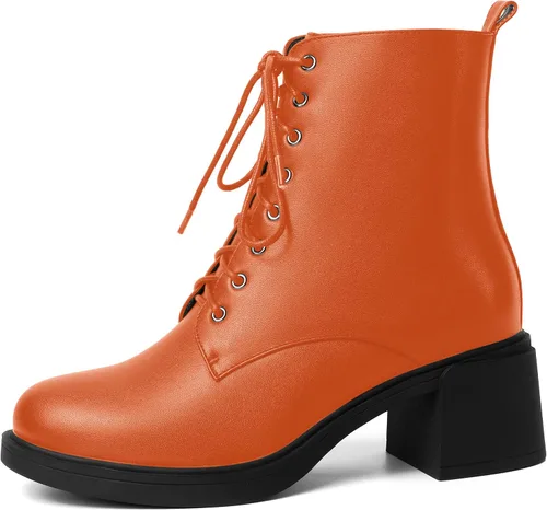 Miniatura 16 de ROSERWISH Botas altas de tacón bajo y grueso para mujer, con cordones, cómodas, modernas, con puntera redonda, de 2.5 pulgadas