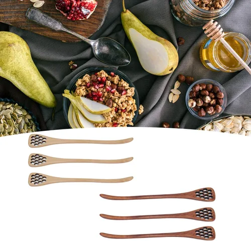 Miniatura 4 de Juego de 3 cucharas de miel, cucharas de miel talladas de madera, cucharas para mezclar y servir miel, ideal para el hogar, cocina y restaurante