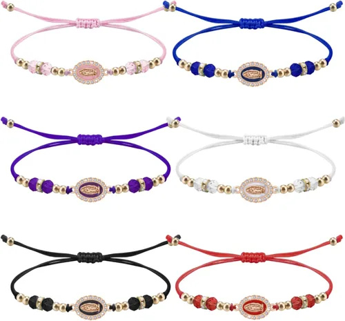 Miniatura 5 de Pulsera Virgen María con cordón ajustable Nuestra Señora de Guadalupe Pulsera de cuentas de cristal