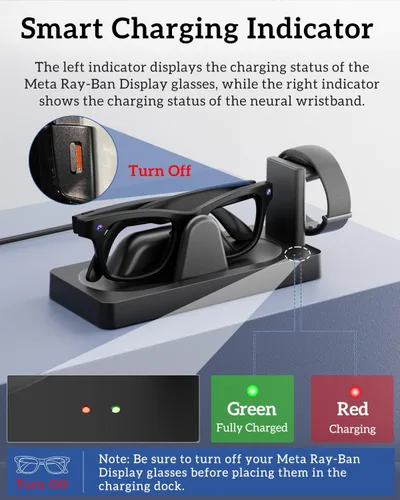 Miniatura 5 de Base de carga para pantalla Meta RayBan y gafas inteligentes de banda neural Base 3 en 1, carga integral. Chip inteligente + carga rápida. Estado