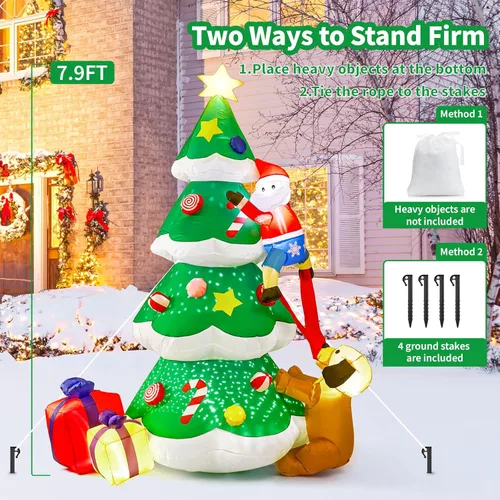 Miniatura 4 de BOHON Árbol de Navidad inflable de 2.4 m para exteriores, con luz de copo de nieve giratorio incorporada y luces LED, árbol de Navidad inflable
