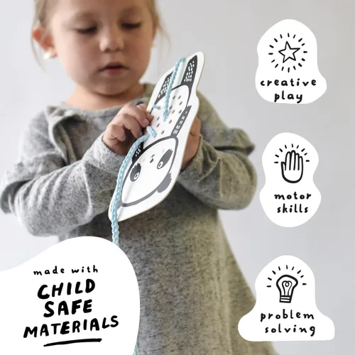Miniatura 3 de Wee Gallery Tarjetas de cordones de animales para bebés, tabla de coser y juego de viaje para niños pequeños y preescolares, juguete de habilidades