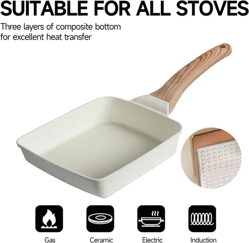 Miniatura 5 de Sartén antiadherente de granito para tortillas – Sartén para panqueques y olla de huevos saludable adecuada para estufa de gas, sartén versátil
