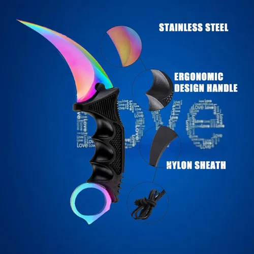 Miniatura 5 de TOPOINT Cuchillo Karambit, cuchillo de hoja fija de acero inoxidable con funda y cuchillo de cordón CS-GO para caza, campamento y supervivencia