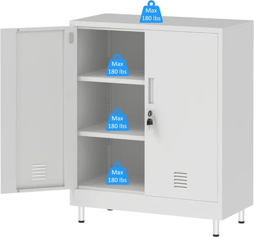 Miniatura 6 de JINGUR Armario de almacenamiento de metal con puertas de bloqueo y 2 estantes ajustables, armario de almacenamiento con cerradura para oficina