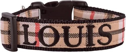 Miniatura 14 de Collar de perro bordado personalizado a cuadros, collares de tartán, nombres para perros pequeños, medianos y grandes