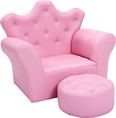 Sofá para niños de Costzon, sofá tapizado para niños con otomano, sofá de princesa con decoración de diamantes, otomano, silla para niños de PVC de