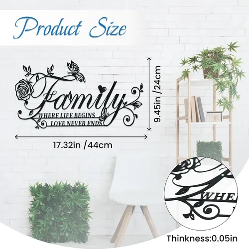 Miniatura 2 de Letrero de metal con texto en inglés "Family Where Life Begins Love Never Ends" ("Family Where Life Begins Love Never Ends"), decoración artística